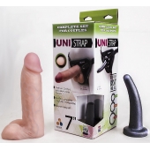 Страпон-унисекс с двумя насадками UNI strap 7  Harness - 19 и 16 см. - LOVETOY (А-Полимер) - купить с доставкой в Ногинске