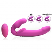 Розовый безремневой страпон с вибрацией и функцией расширения Inflatable Ergo-Fit Strapless Strap-On - XR Brands - купить с доставкой в Ногинске