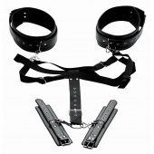 Черная бондажная система Acquire Easy Access Thigh Harness with Wrist Cuffs - XR Brands - купить с доставкой в Ногинске