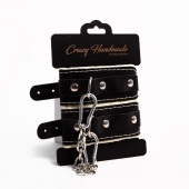 Черные скругленные наручники с мягкой бежевой подкладкой - Crazy Handmade - купить с доставкой в Ногинске
