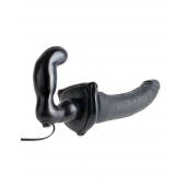 Черный страпон с вагинальной пробкой Deluxe Vibrating Penetrix Strap-On - 19 см. - Pipedream - купить с доставкой в Ногинске