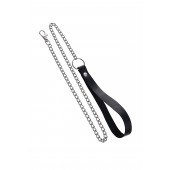 Поводок с ручкой из черной натуральной кожи и карабином для ошейника - Pecado - купить с доставкой в Ногинске