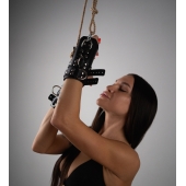 Черные высокие кожаные наручники для подвешивания - Crazy Handmade - купить с доставкой в Ногинске