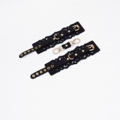 Черные кожаные наручники с узорами и золотистой фурнитурой - Crazy Handmade - купить с доставкой в Ногинске