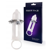 Эластичная насадка на пенис с подхватом мошонки и стимулирующими «ресничками» - Sextaz - в Ногинске купить с доставкой