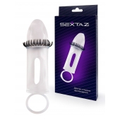 Закрытая насадка на пенис с подхватом мошонки и стимулирующими «ресничками» - Sextaz - в Ногинске купить с доставкой