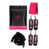 Черно-розовый эротический набор: фиксатор, оковы, наручники, повязка - Erokay - купить с доставкой в Ногинске