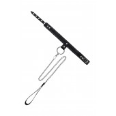 Черный узкий однослойный ошейник с серебристым поводком-цепочкой - Pecado - купить с доставкой в Ногинске