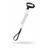 Черный узкий однослойный ошейник с серебристым поводком-цепочкой - Pecado - купить с доставкой в Ногинске