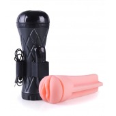 Телесный мастурбатор-вагина в черной колбе с вибрацией - Boys of Toys - в Ногинске купить с доставкой