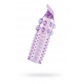 Гелевая фиолетовая насадка с шариками, шипами и усиком - 11 см. - Toyfa Basic - в Ногинске купить с доставкой