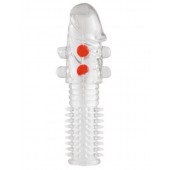 Гелевая прозрачная насадка с шариками и шипами - 14 см. - Toyfa Basic - в Ногинске купить с доставкой