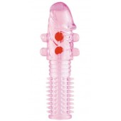 Гелевая розовая насадка с шариками и шипами - 14 см. - ToyFa - в Ногинске купить с доставкой