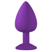 Большая фиолетовая анальная пробка Emotions Cutie Large с голубым кристаллом - 10 см. - Lola Games - купить с доставкой в Ногинске