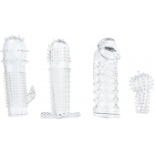 Набор из 4 насадок на член Pleasured Penis Enhancement Sleeve 4 Pack - XR Brands - в Ногинске купить с доставкой