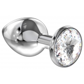 Большая серебристая анальная пробка Diamond Clear Sparkle Large с прозрачным кристаллом - 8 см. - Lola Games - купить с доставкой в Ногинске