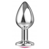 Большая серебристая анальная пробка Diamond Pink Sparkle Large с розовым кристаллом - 8 см. - Lola Games - купить с доставкой в Ногинске