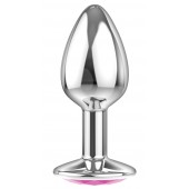 Малая серебристая анальная пробка Diamond Pink Sparkle Small с розовым кристаллом - 7 см. - Lola Games - купить с доставкой в Ногинске