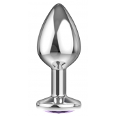 Большая серебристая анальная пробка Diamond Purple Sparkle Large с фиолетовым кристаллом - 8 см. - Lola Games - купить с доставкой в Ногинске