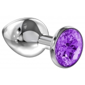 Большая серебристая анальная пробка Diamond Purple Sparkle Large с фиолетовым кристаллом - 8 см. - Lola Games - купить с доставкой в Ногинске