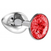 Малая серебристая анальная пробка Diamond Red Sparkle Small с красным кристаллом - 7 см. - Lola Games - купить с доставкой в Ногинске