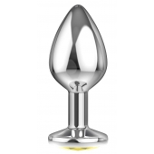 Большая серебристая анальная пробка Diamond Yellow Sparkle Large с жёлтым кристаллом - 8 см. - Lola Games - купить с доставкой в Ногинске