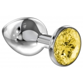 Большая серебристая анальная пробка Diamond Yellow Sparkle Large с жёлтым кристаллом - 8 см. - Lola Games - купить с доставкой в Ногинске