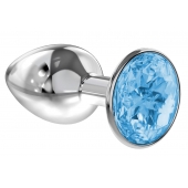 Малая серебристая анальная пробка Diamond Light blue Sparkle Small с голубым кристаллом - 7 см. - Lola Games - купить с доставкой в Ногинске