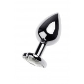 Серебристая анальная пробка с прозрачным кристаллом-сердцем - 8 см. - ToyFa - купить с доставкой в Ногинске