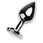 Серебристая анальная пробка с прозрачным кристаллом-сердцем - 8 см. - ToyFa - купить с доставкой в Ногинске