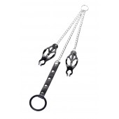 Черно-серебристые зажимы для сосков с кольцом для пениса TOYFA Metal - ToyFa - купить с доставкой в Ногинске