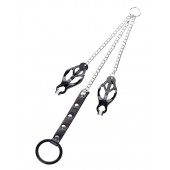 Черно-серебристые зажимы для сосков с кольцом для пениса TOYFA Metal - ToyFa - купить с доставкой в Ногинске