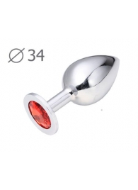Коническая серебристая анальная втулка с красным кристаллом - 8,2 см. - Anal Jewelry Plug - купить с доставкой в Ногинске