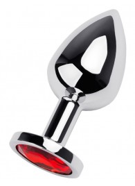 Серебристая коническая анальная пробка с красным кристаллом - 8 см. - ToyFa - купить с доставкой в Ногинске