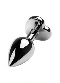 Серебристая коническая анальная пробка с красным кристаллом-сердечком - 7 см. - ToyFa - купить с доставкой в Ногинске