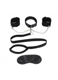 Чёрный ошейник с наручниками и поводком Collar Cuffs   Leash Set - Lux Fetish - купить с доставкой в Ногинске