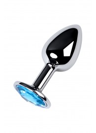 Серебристая конусовидная анальная пробка с голубым кристаллом - 7 см. - ToyFa - купить с доставкой в Ногинске