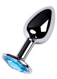 Серебристая конусовидная анальная пробка с голубым кристаллом - 7 см. - ToyFa - купить с доставкой в Ногинске