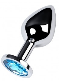 Серебристая конусовидная анальная пробка с голубым кристаллом - 8 см. - ToyFa - купить с доставкой в Ногинске