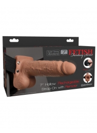Кофейный перезаряжаемый вибрострапон 7  Hollow Rechargeable Strap-on with Balls - 20,3 см. - Pipedream - купить с доставкой в Ногинске