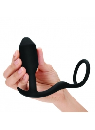 Черное эрекционное кольцо с анальным плагом Snug   Tug - b-Vibe - в Ногинске купить с доставкой