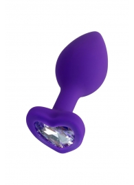 Фиолетовая анальная втулка Diamond Heart с прозрачным кристаллом - 7 см. - ToyFa - купить с доставкой в Ногинске