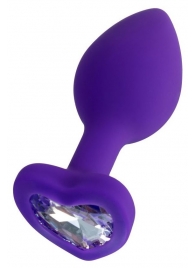 Фиолетовая анальная втулка Diamond Heart с прозрачным кристаллом - 7 см. - ToyFa - купить с доставкой в Ногинске