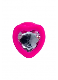 Розовая анальная втулка Diamond Heart с прозрачным кристаллом - 9,5 см. - ToyFa - купить с доставкой в Ногинске