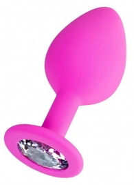 Розовая анальная втулка Brilliant с прозрачным кристаллом - 8 см. - ToyFa - купить с доставкой в Ногинске