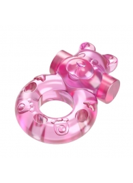 Розовое эрекционное виброкольцо на пенис Pink Bear - Baile - в Ногинске купить с доставкой