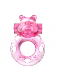 Розовое эрекционное виброкольцо на пенис Pink Bear - Baile - в Ногинске купить с доставкой