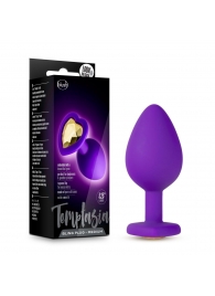 Фиолетовая анальная пробка Bling Plug Medium с золотистым стразом - 8,3 см. - Blush Novelties - купить с доставкой в Ногинске