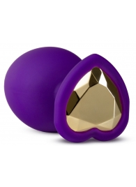 Фиолетовая анальная пробка Bling Plug Large с золотистым стразом - 9,5 см. - Blush Novelties - купить с доставкой в Ногинске