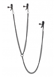 Черные зажимы на соски и клитор на цепочке DELUXE NIPPLE   CLIT CLAMPS - Dream Toys - купить с доставкой в Ногинске